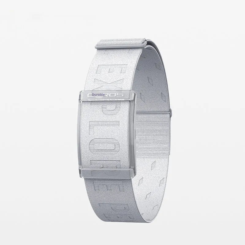 Sports heart rate monitoring watch in silver gray with Bluetooth, compact 42.5 mm size, on wrist