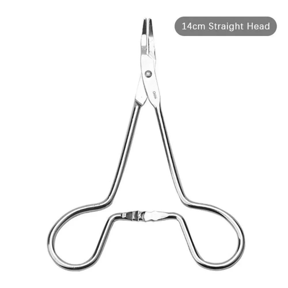Silver stainless steel pet grooming tweezers with curved tip for ear hair removal