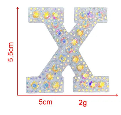 AB colour rhinestone letter emblem badge patch cloth sticker self-adhesive on white background