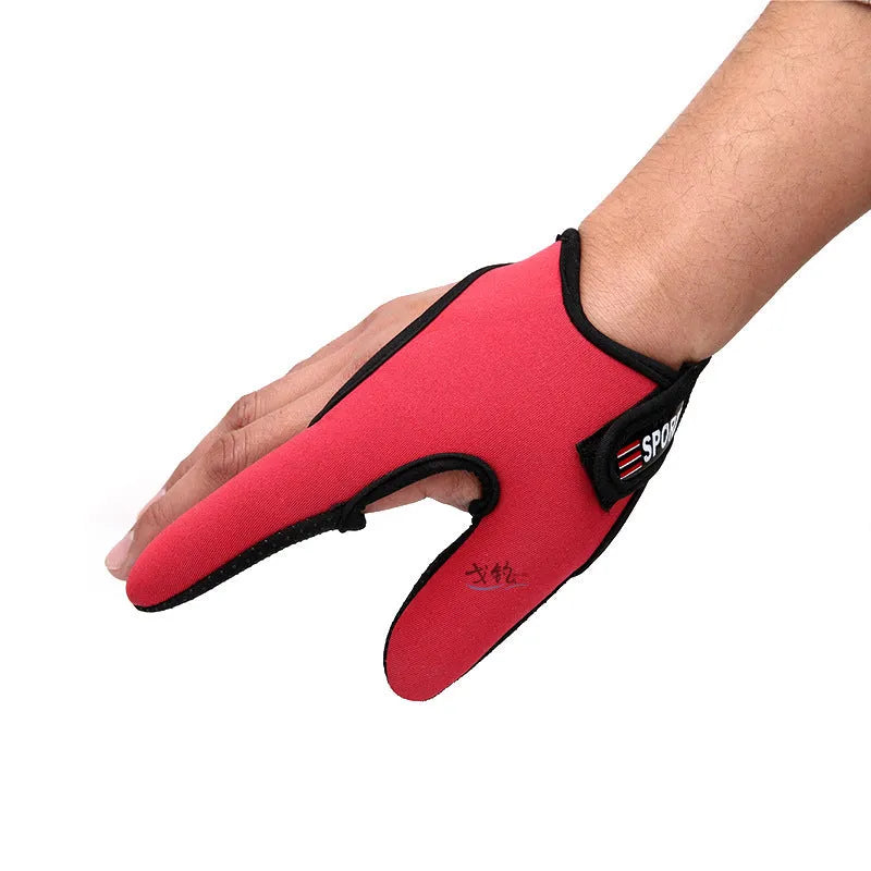 Two-finger fishing glove for tackle handling in blue, made from dive cloth and microfiber palm.
