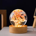 6cm clear resin dandelion crystal ball night light on a beech wood base with USB cable.
