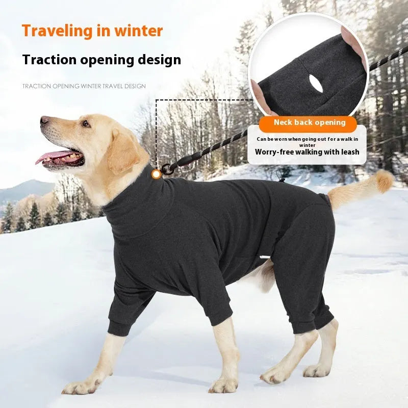 Four-legged polar fleece dog coat with high collar in dark grey colour