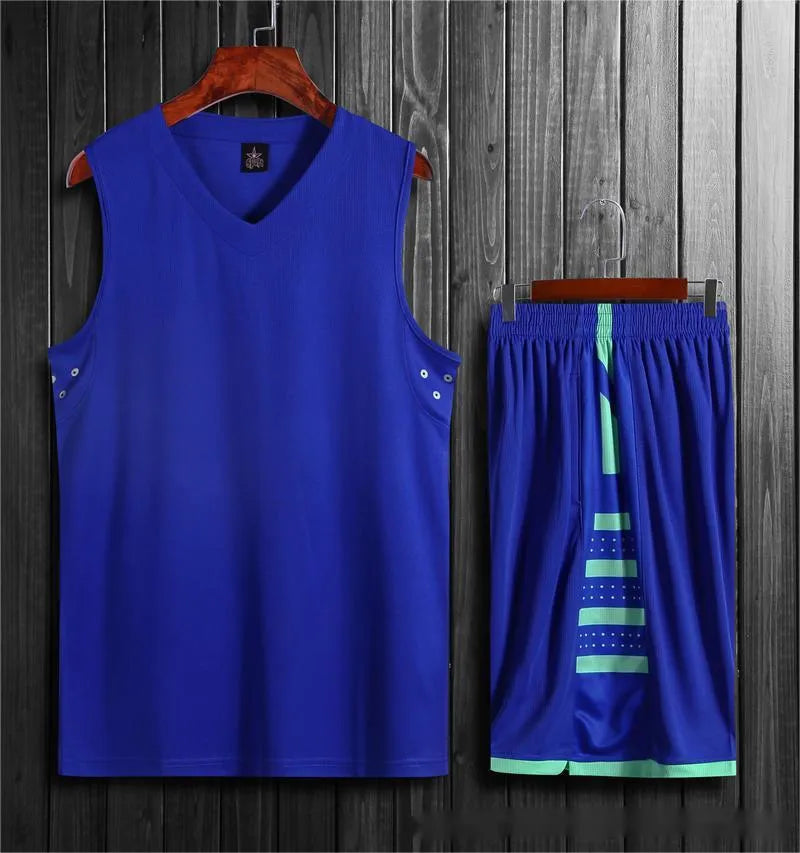 Chemical fibre blend sports vest and pants set for basketball training and campus competitions in white or black