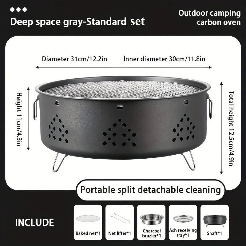 Portable stainless steel barbecue grill with detachable design and storage bag for outdoor camping