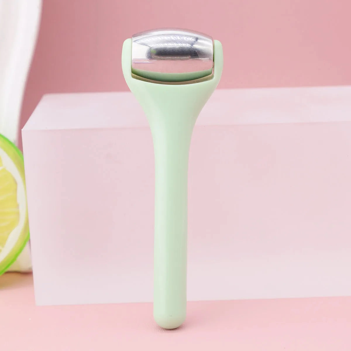 Ice roller eye cream stick 8cm cold compress tool with stainless steel head in pink colour