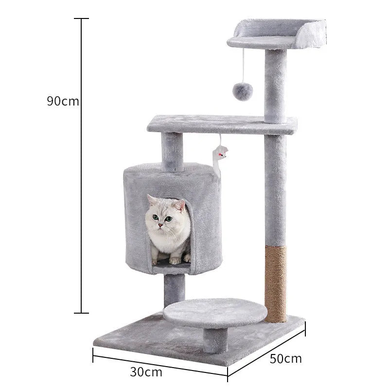 Lepet cat climbing frame with plush material and scratch board in white and brown colour