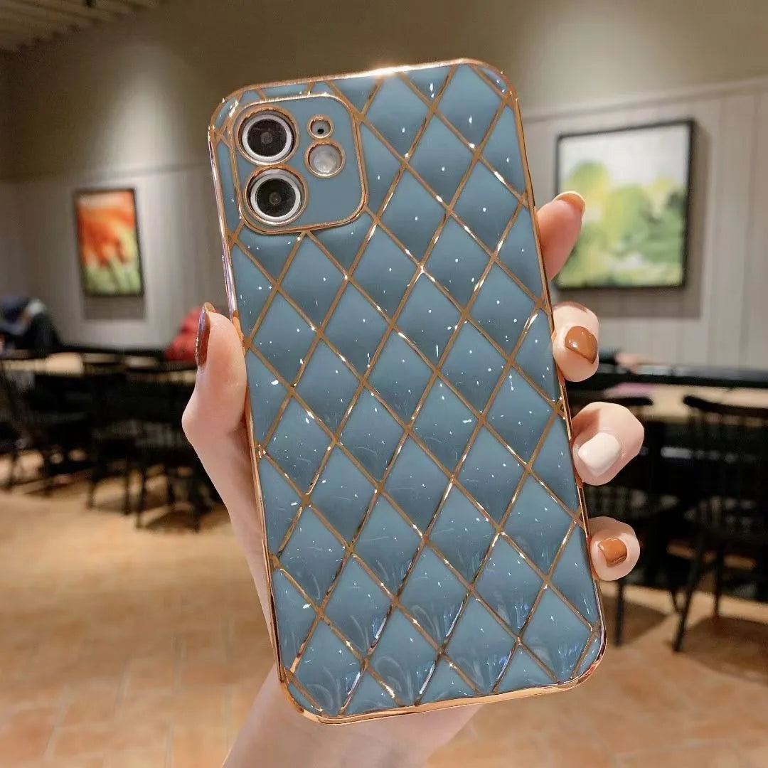 Electroplated diamond pattern TPU phone case for Apple iPhone in black, back cover style