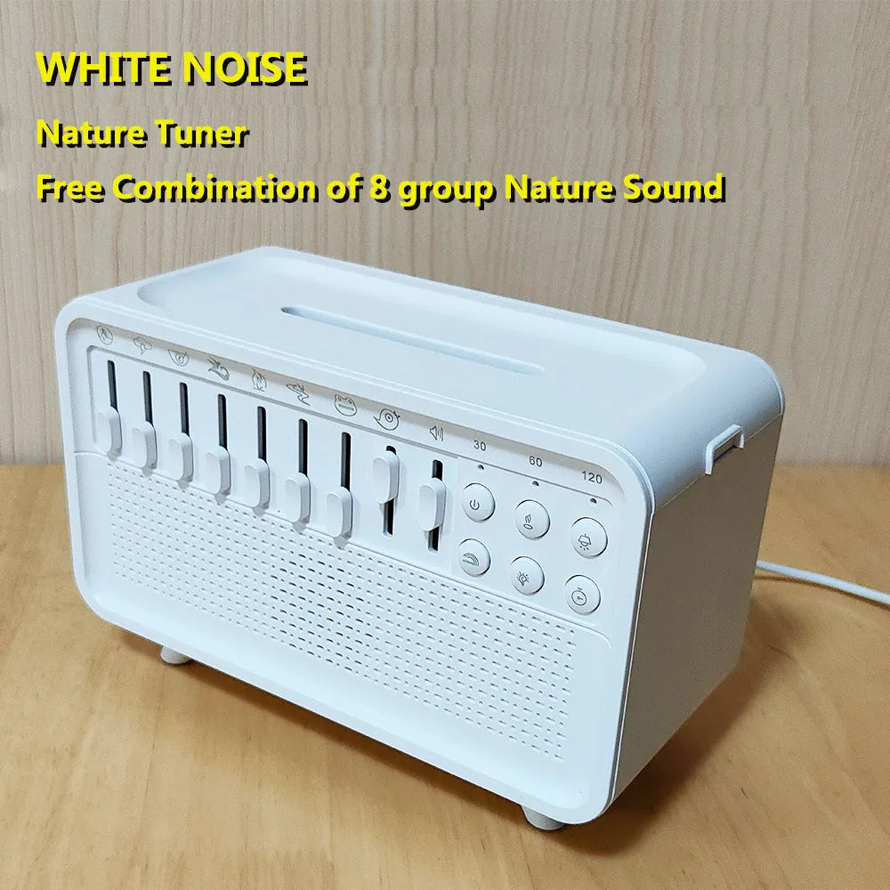 White geometric 3-in-1 Bluetooth speaker white noise machine humidifier with night light and aroma therapy