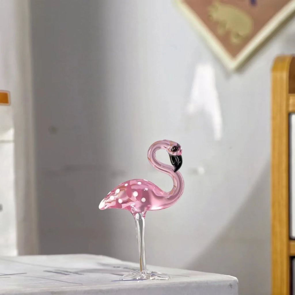 Pink and white crystal flamingo decorative ornament for tabletop display.