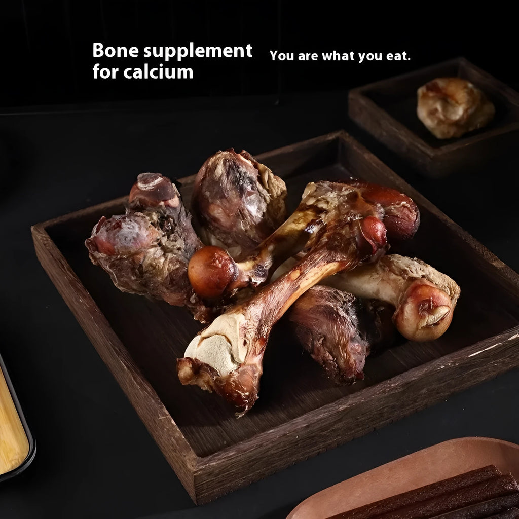 A high-calcium roasted ox bone flavour molar rod chew for puppies, shown in large, medium, and small sizes.