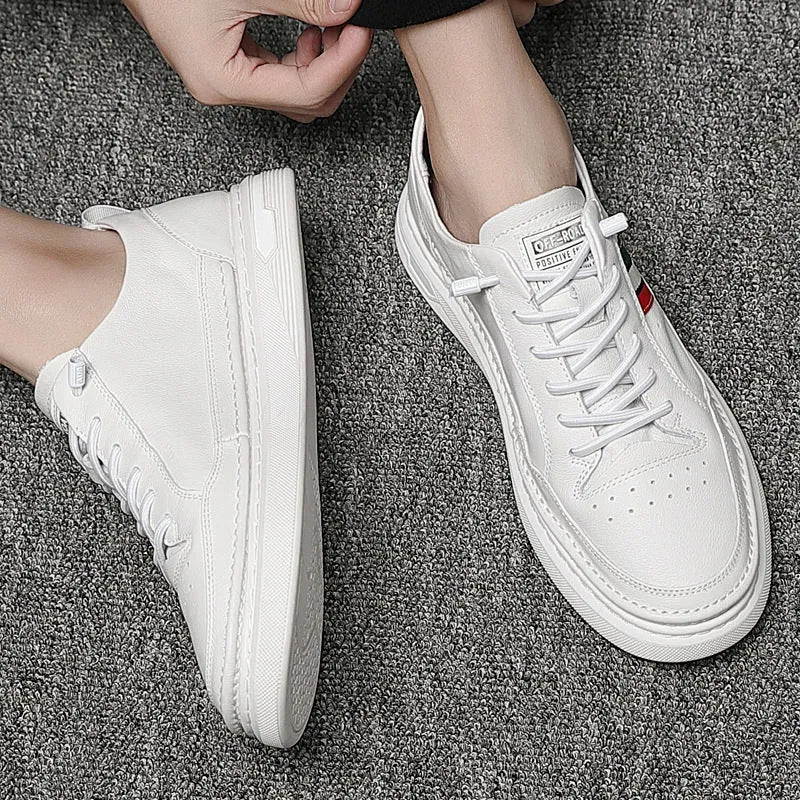 Summer breathable student trend lazy inner increase casual shoes in white with round toe and rubber outsole