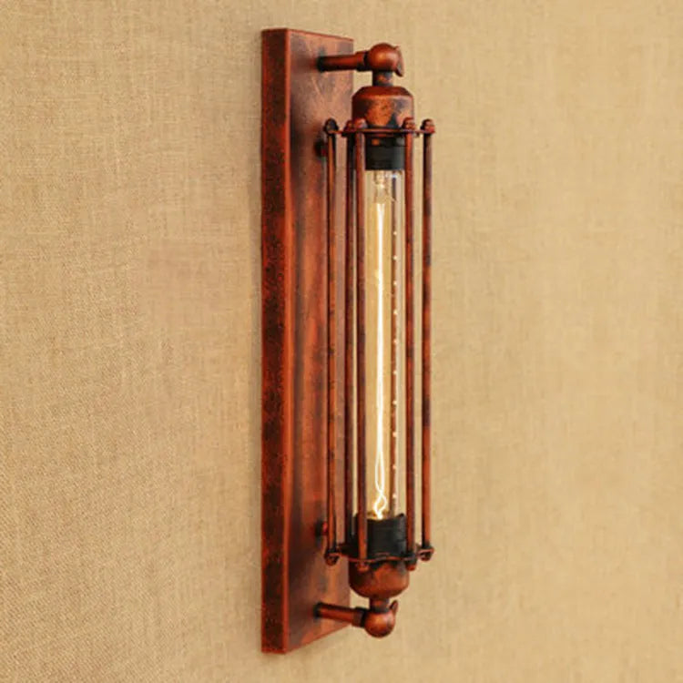 Industrial retro iron wall lamp in antique style with a vertical flute design