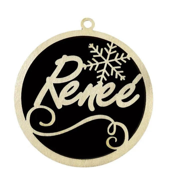 Wooden hollow carved Christmas tree pendant with English name space, American style