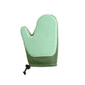 Dark blue mesh and TPR pet grooming glove for removing cat and dog hair from pets and fabrics.