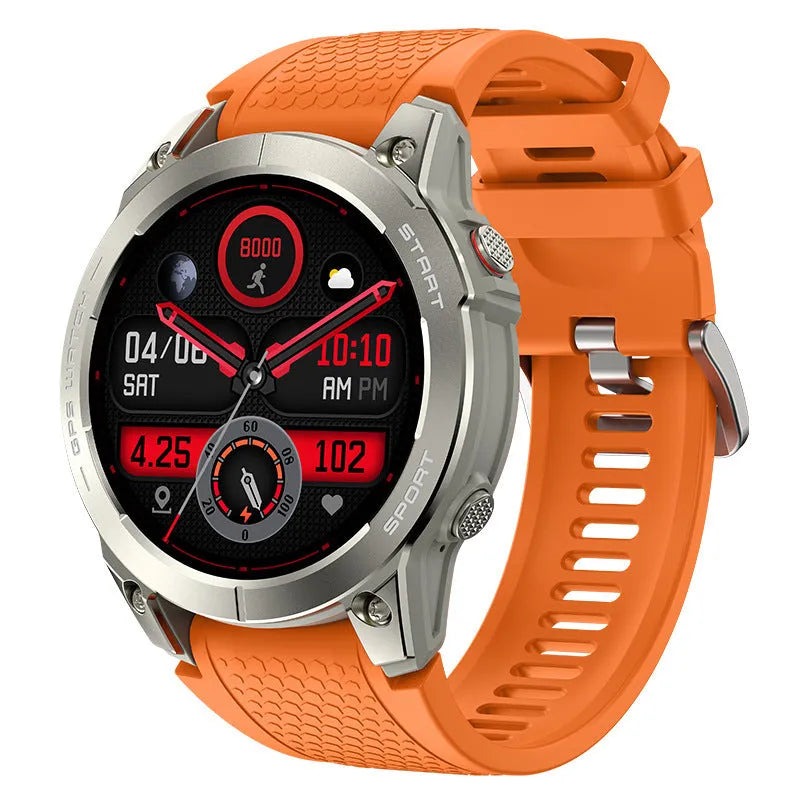 S53 Outdoor GPS Sports Call Smart Watch with black silicone strap and 1.43-inch touchscreen display.