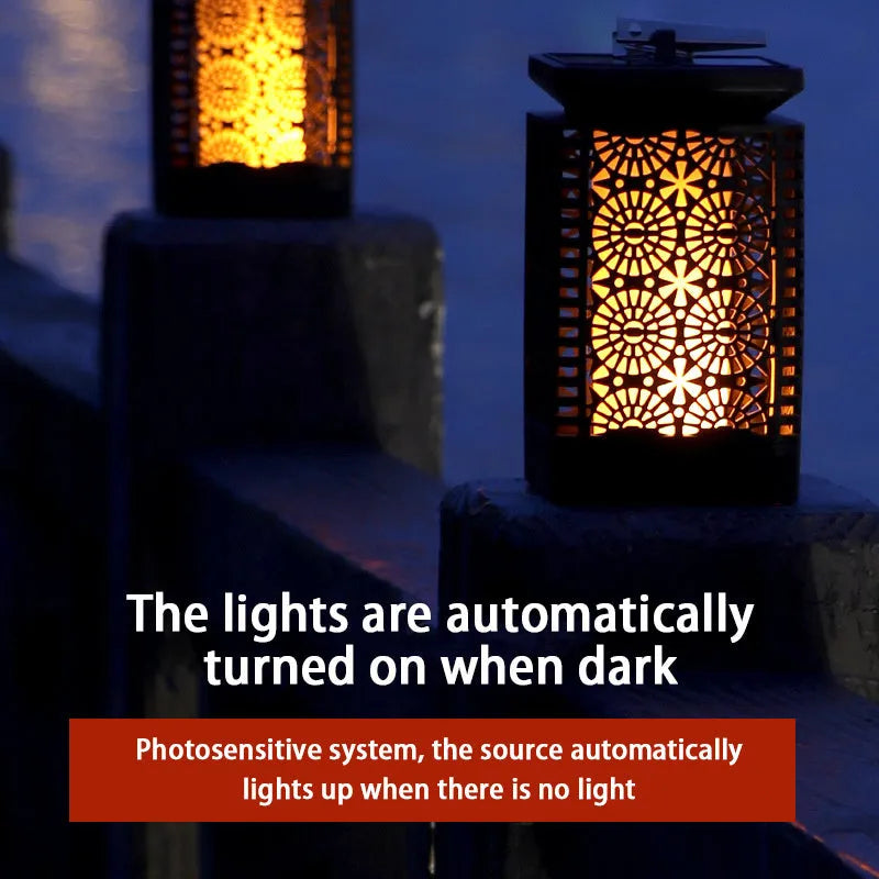 Solar-powered retro flame garden light for patio and pathway illumination