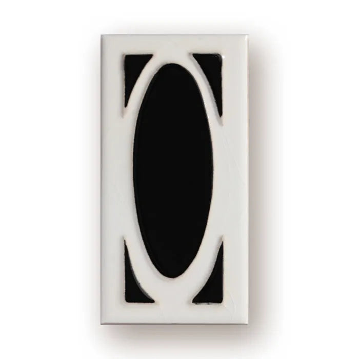 Handmade retro-style ceramic doorplate with an enamel art number on a white background.
