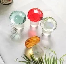 Colourful geometric mushroom ornament made of white crystal in four colour options.