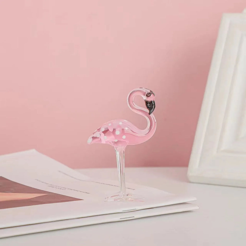 Pink and white crystal flamingo decorative ornament for tabletop display.