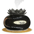 Pure black round lotus aromatherapy humidifier with USB power cable and ceramic-plastic construction