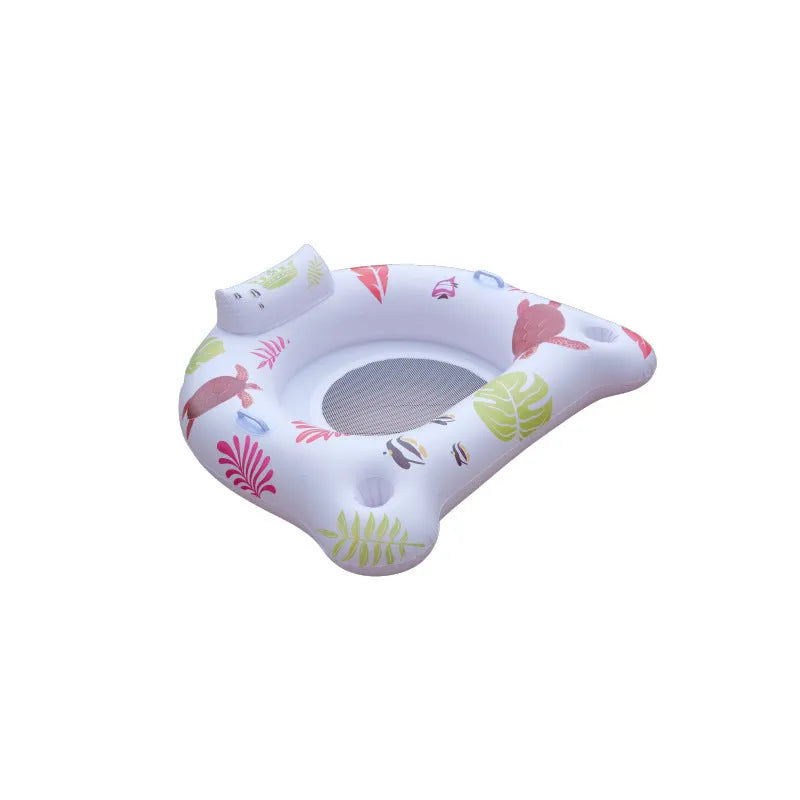White luminous U-shaped inflatable PVC float for water, showing recliner seat design.
