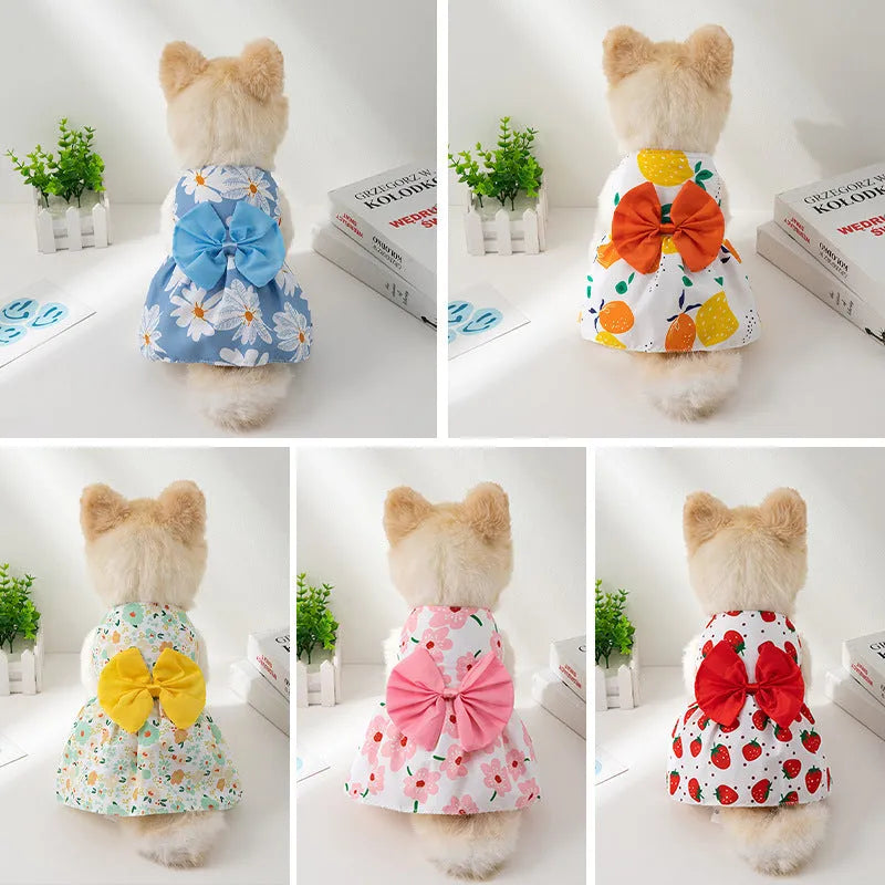 Ultra-thin floral butterfly knot princess dress for dog or cat in selected bow colour