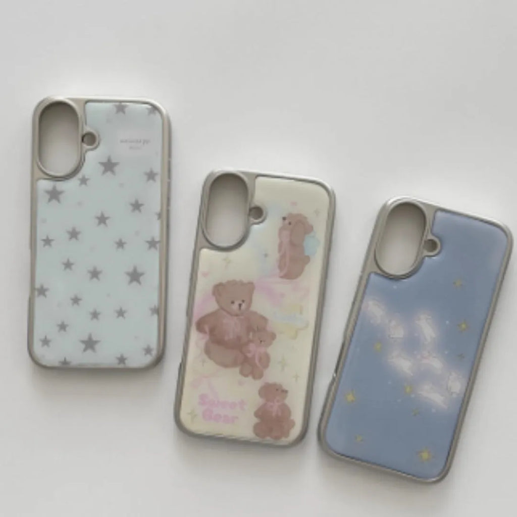 Soft rubber phone case with cute star bunny design in brown bear colour, compatible with iPhone 15 Pro Max.