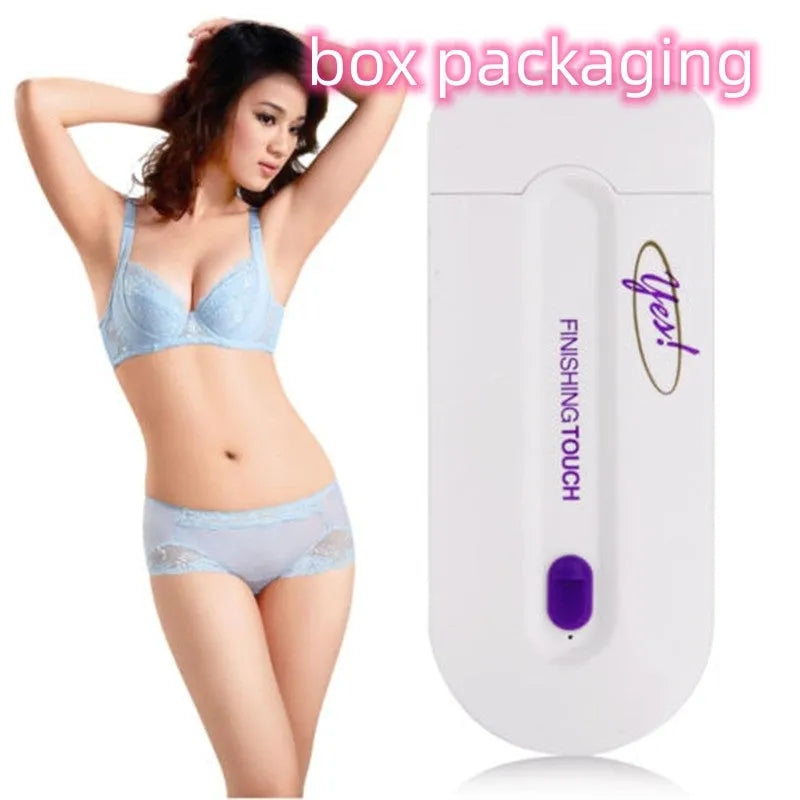 Finishing Touch rechargeable electric hair remover device with trimmer and foil heads on a white background
