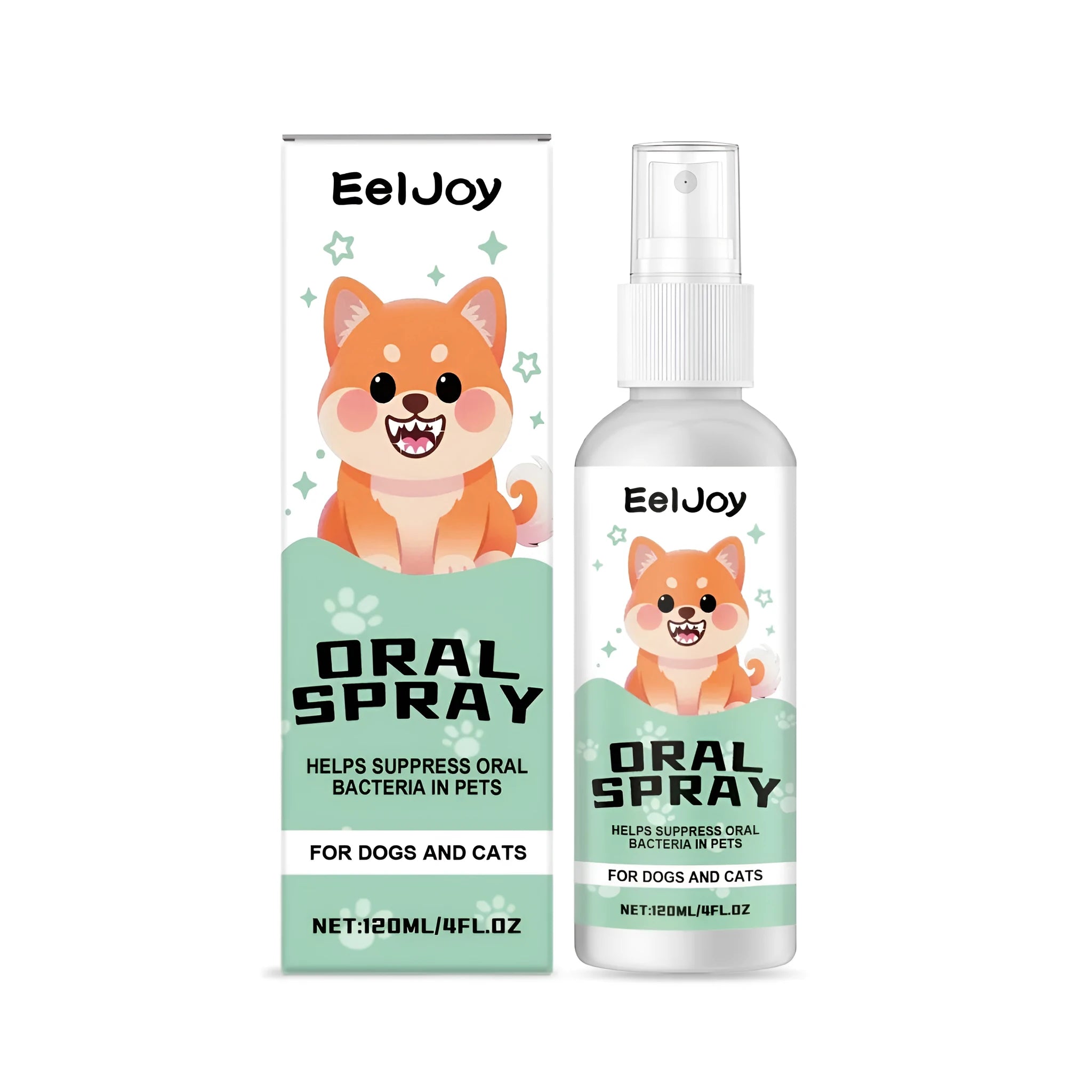 120ml bottle of pet oral spray for dogs and cats with chlorhexidine and mint extract