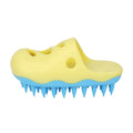 TPR silicone dog bath brush in blue and yellow with multiple head pattern options