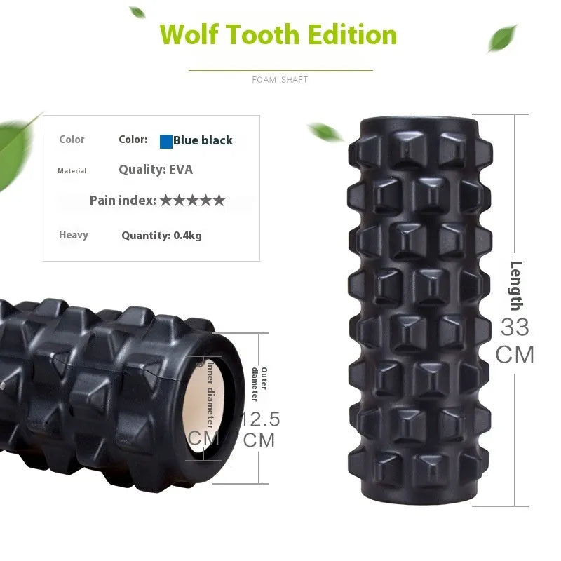 Black 33cm foam roller set with massage shaft and gear massage bar stick for fitness and health massage