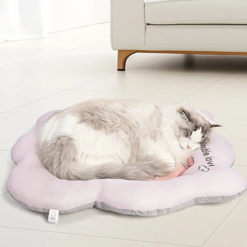 Green and pink ice silk pet cooling mats showing four size options for dogs and cats