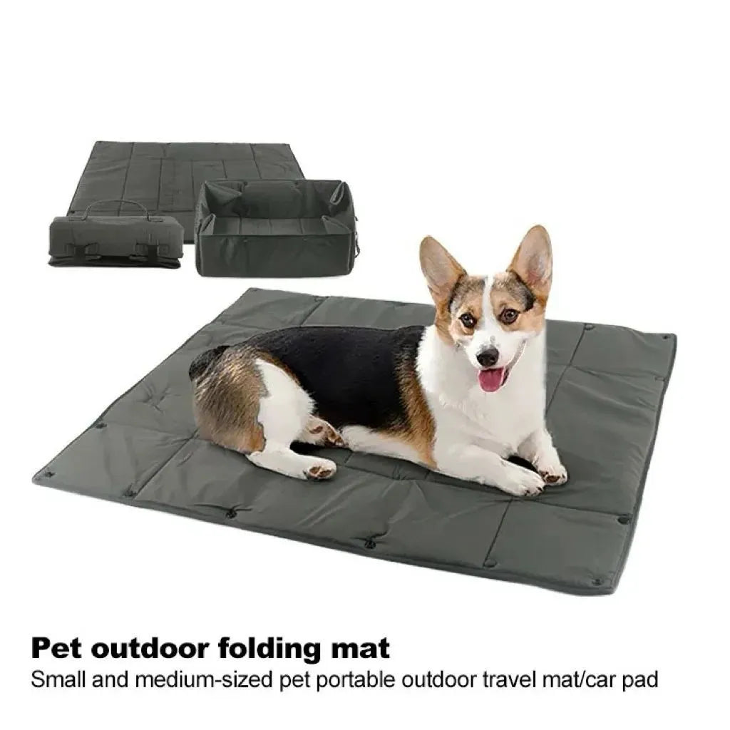 Portable dog travel bed in black, 3-in-1 carrier mat and cushion with collapsible design and carry handle