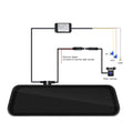 9.66-inch HD car video mirror monitor with reverse camera and mounting kit on a dashboard.