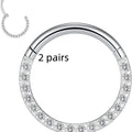 Stainless steel nose ring with diamond detail showing seamless ring construction in multiple colour variations