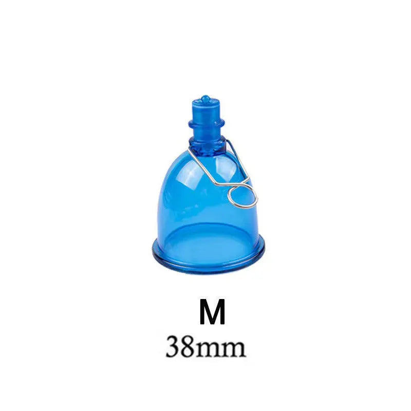 Blue silicone men's physical stretch exerciser cup shown in three sizes: small, medium, and large