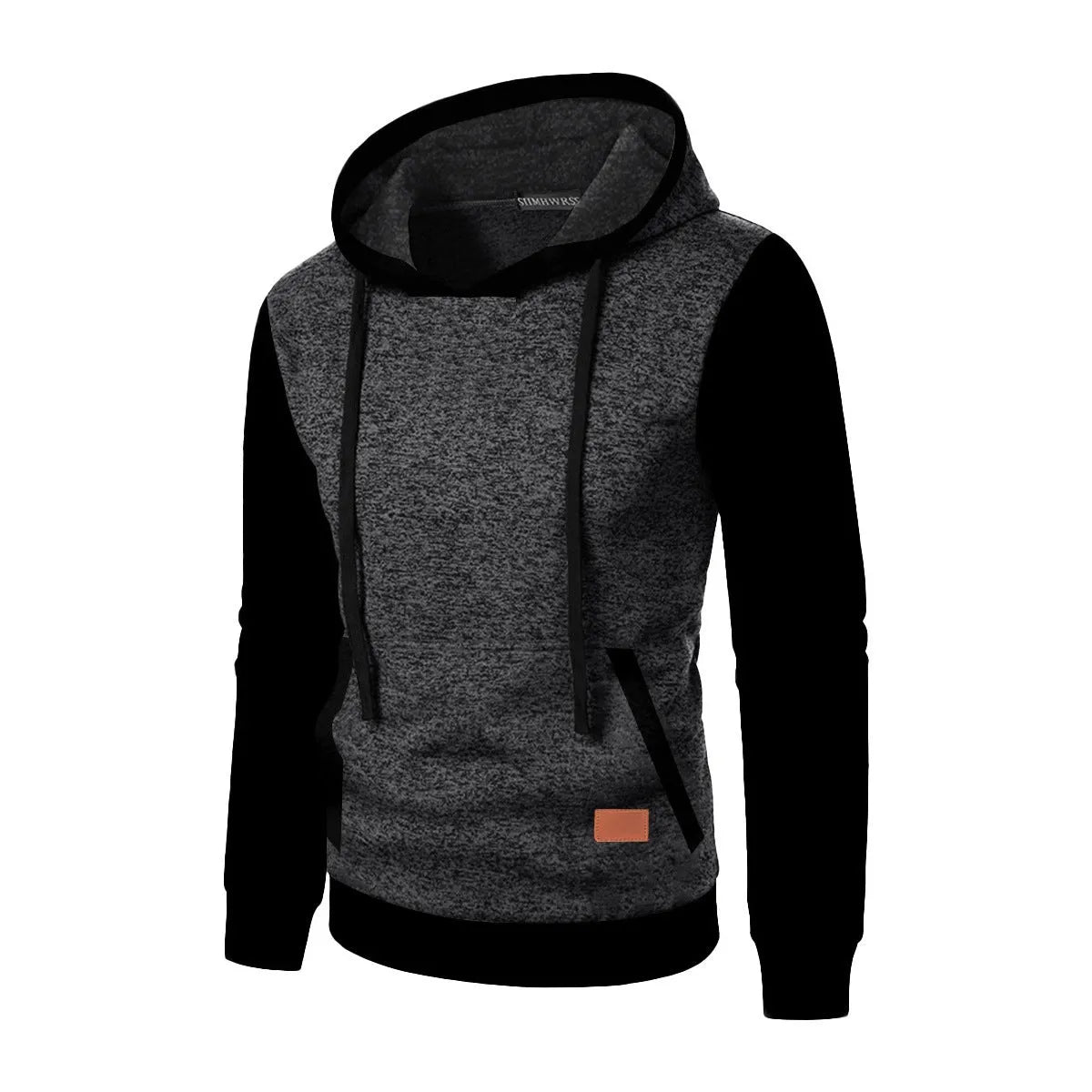 Men's loose-fit polyester hooded cardigan sweater in solid colour, long sleeves, front view