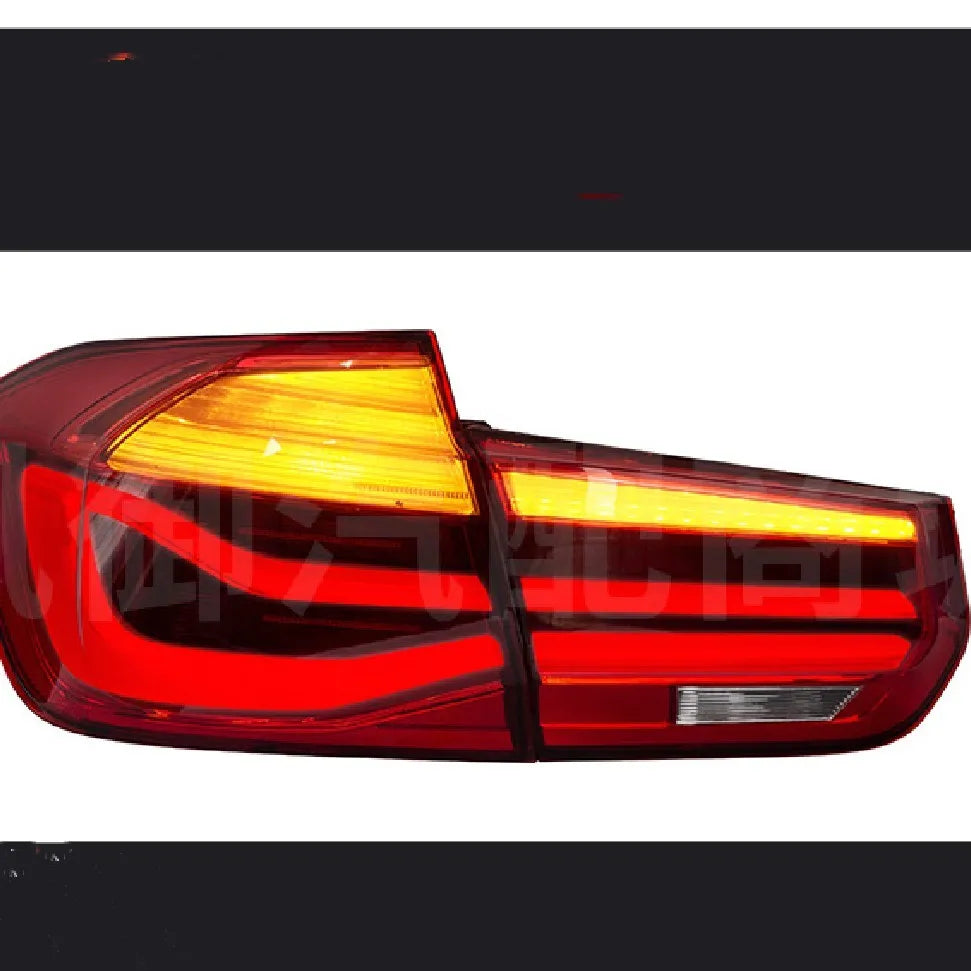 BMW 3 Series modified LED tail light assembly in red or black smoke finish, showing streamer running light design.