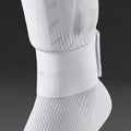 Elastic rubber football shin guard fixing belt showing red, blue, black and white colour options