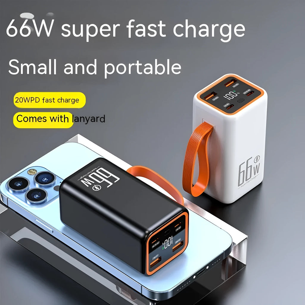 Black and white 20000 mAh fast charging power bank with compact dimensions