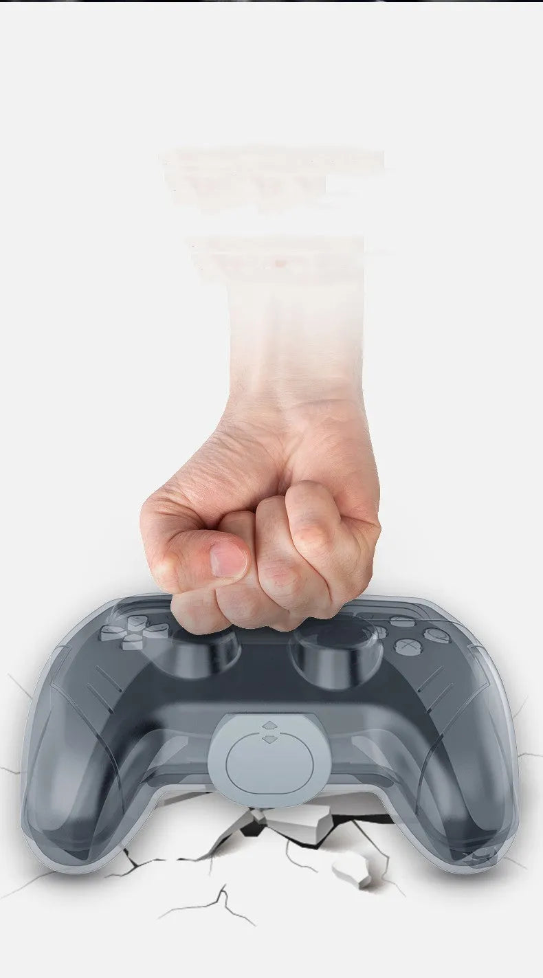 Transparent grey hard plastic game controller storage case with clip closure