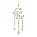 Silver metal holder with a large white K9 crystal moon pendant for car rear view mirror.