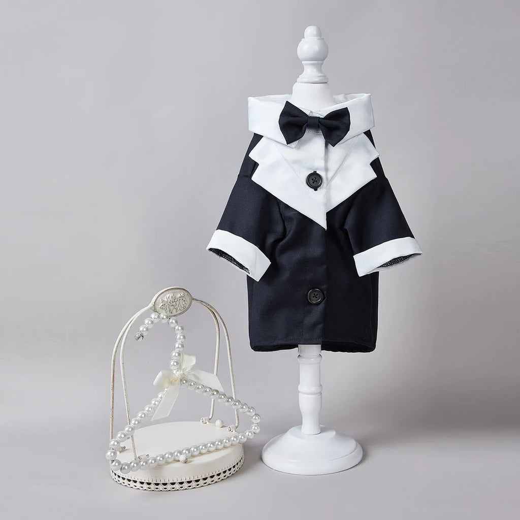 Chinese-style gentleman wedding suit for dogs in black with four-legged design