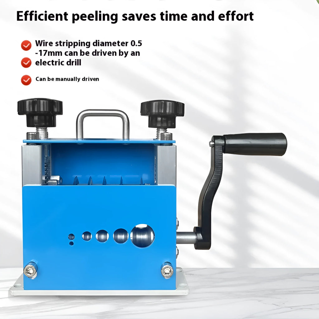 SD-017 manual wire stripping machine for 0.5mm to 17mm diameter cables on a workbench.