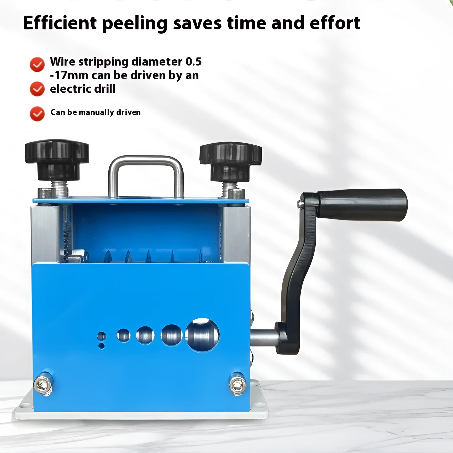SD-017 manual wire stripping machine for 0.5mm to 17mm diameter cables on a workbench.
