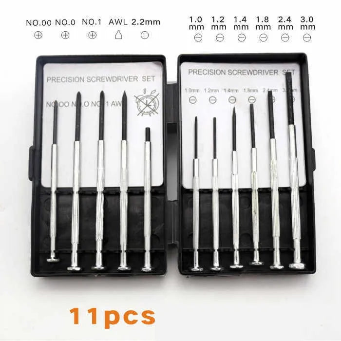 TH-6177 11-piece clock screwdriver set with cross and slotted heads for electronics repair