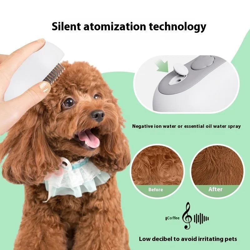 Rechargeable cat grooming massage comb in beige yellow with silicone bristles