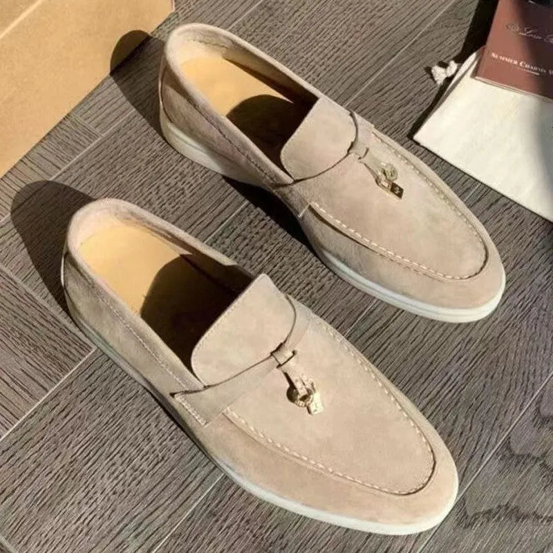 European style gommino slip-on loafers with round toe, high-top design, and decorative sewing lines