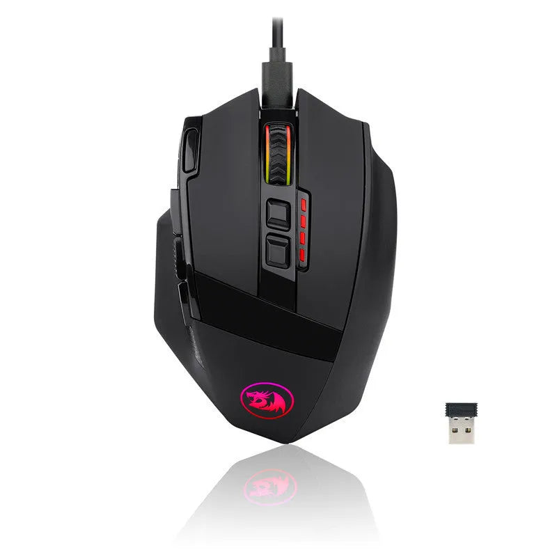 Black Redragon M801P dual mode gaming mouse with nine buttons and adjustable DPI settings