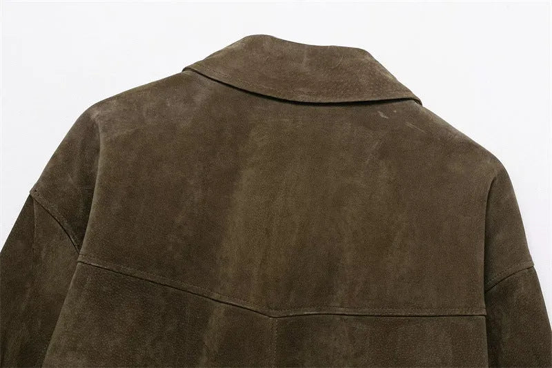 Women's regular fit casual jacket in PU fabric with Japanese Korean style